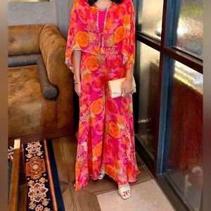 Floral Pink and Orange Sharara Set